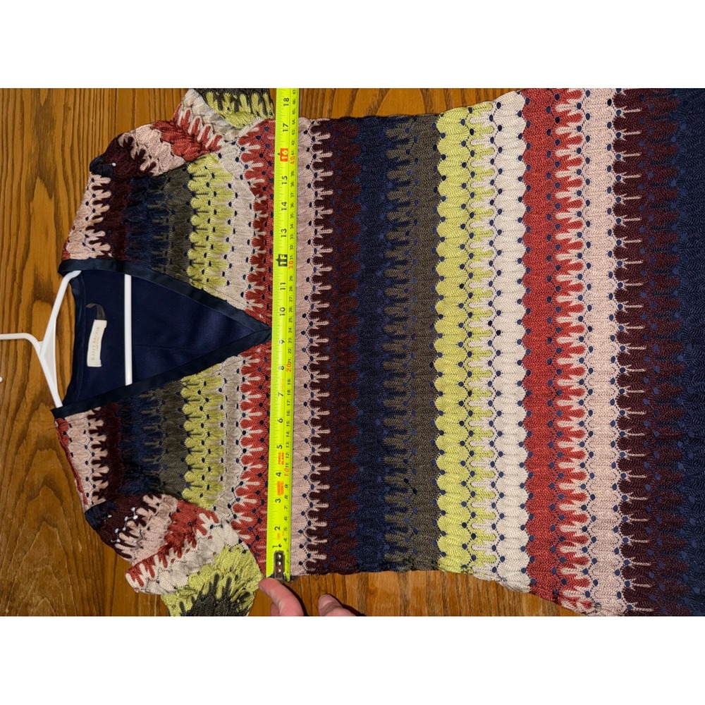 Ramy Brook Multi Color Striped Crochet Knit V-Neck Bell Sleeve Mini Dress Large - Picture 7 of 10